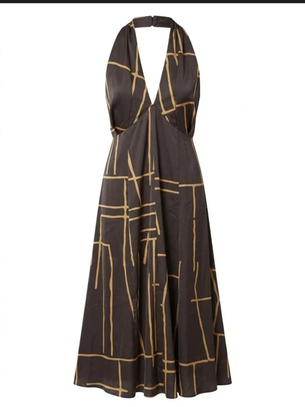 Banana Republic Brown Halter Midi Dress with Geometric Print Size 6 - Picture 3 of 5